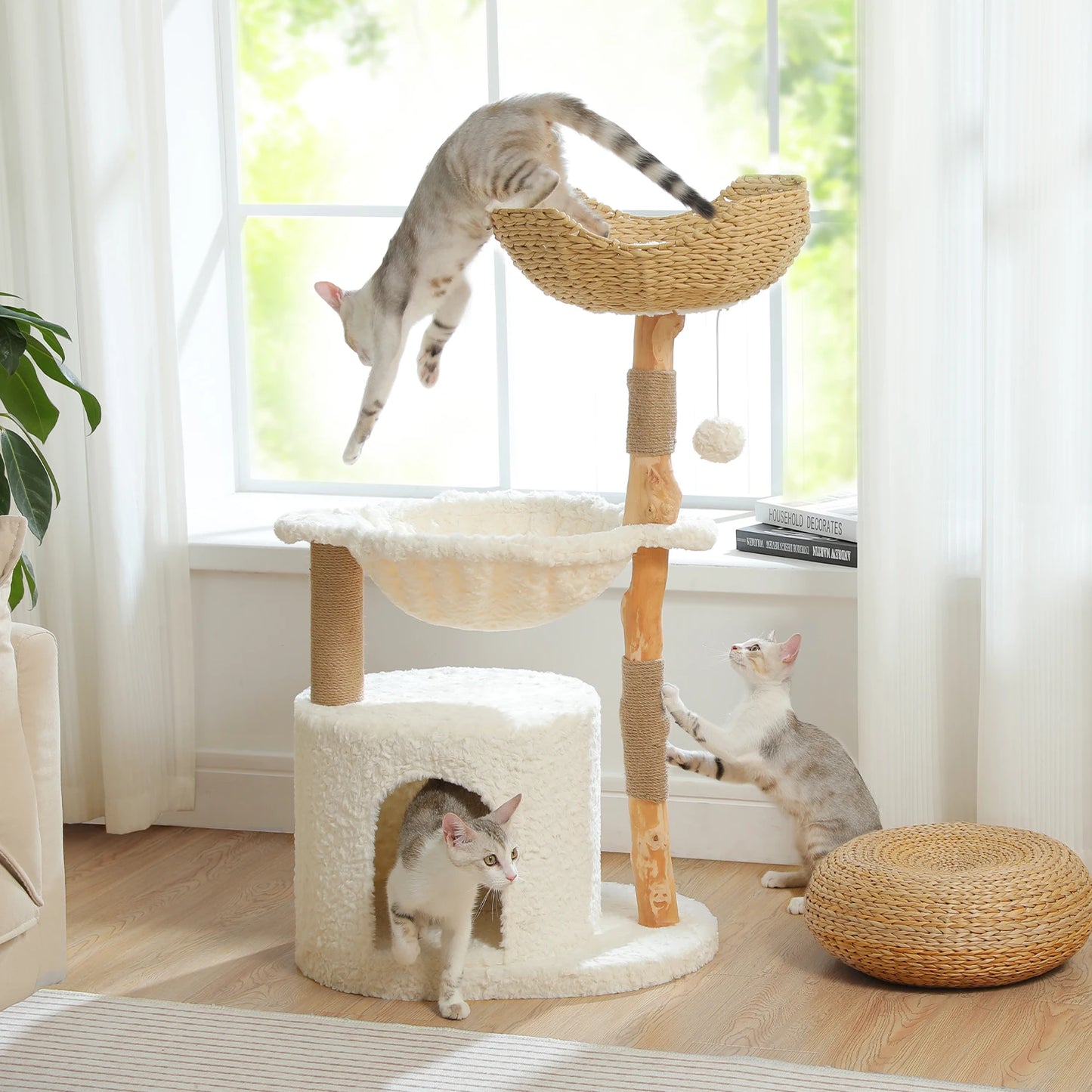 PEQULTICN Solid Wood Cat Tree With Multi Tier Condo Perches
