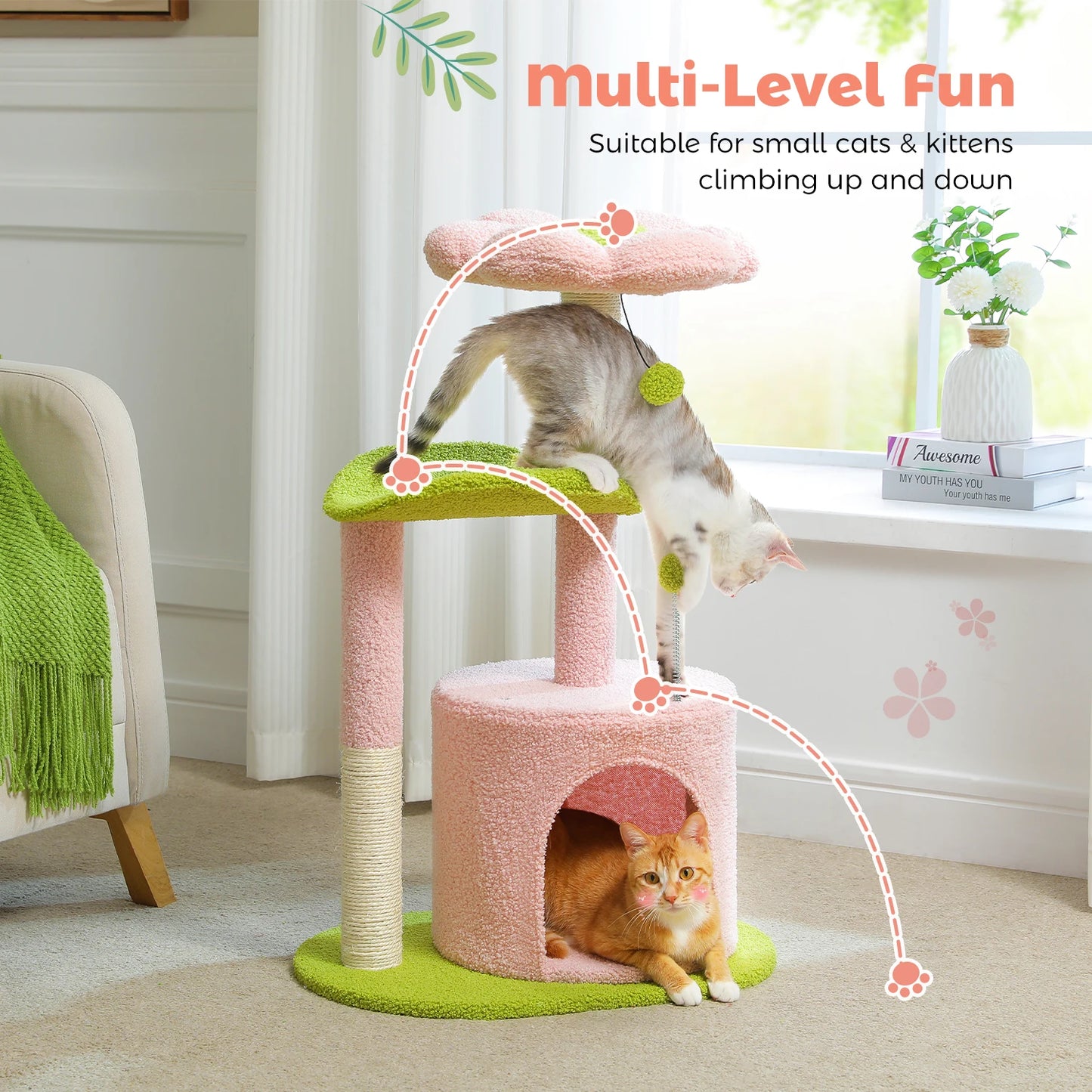 PEQULTICN Flower Cat Tree For Indoor Cats With Plush Perches