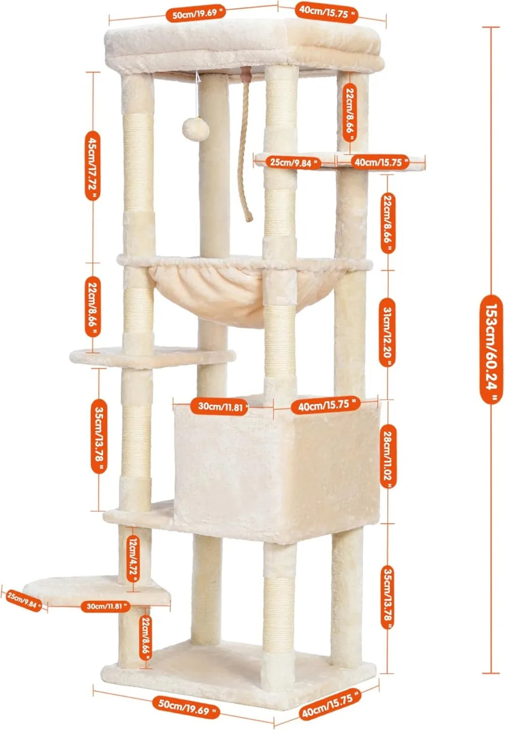Heybly Cat Tree Heavy Duty Multi-Level Cat Condo Pet Safe
