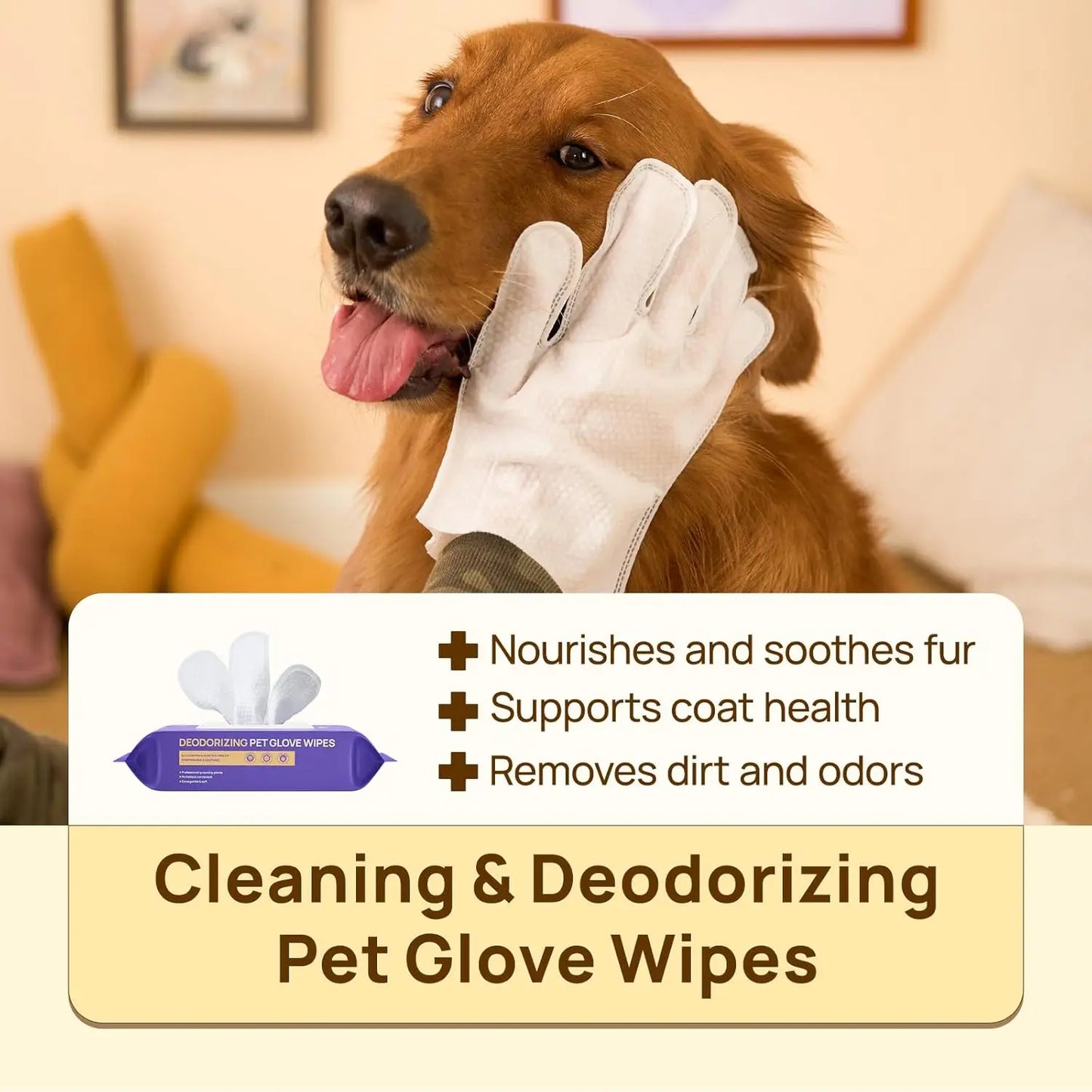 Pet Grooming Glove Wipes for Dogs & Cats, Vet Recommended Hypoallergenic Hydrating Nourish Fur, 20pcs Coconut Scent