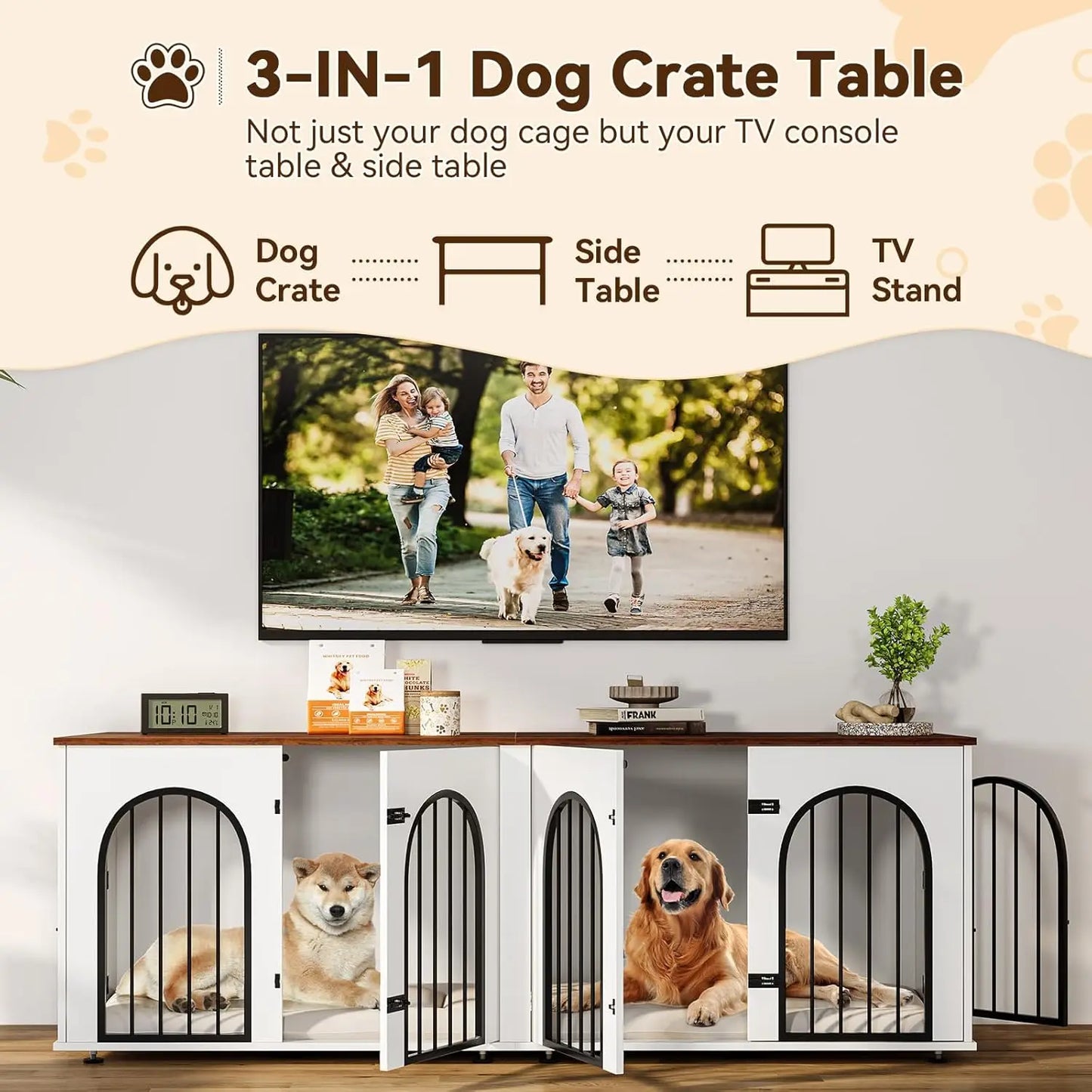 HiMISS Dog Crate Furniture For Two Dogs TV Stand Cushions