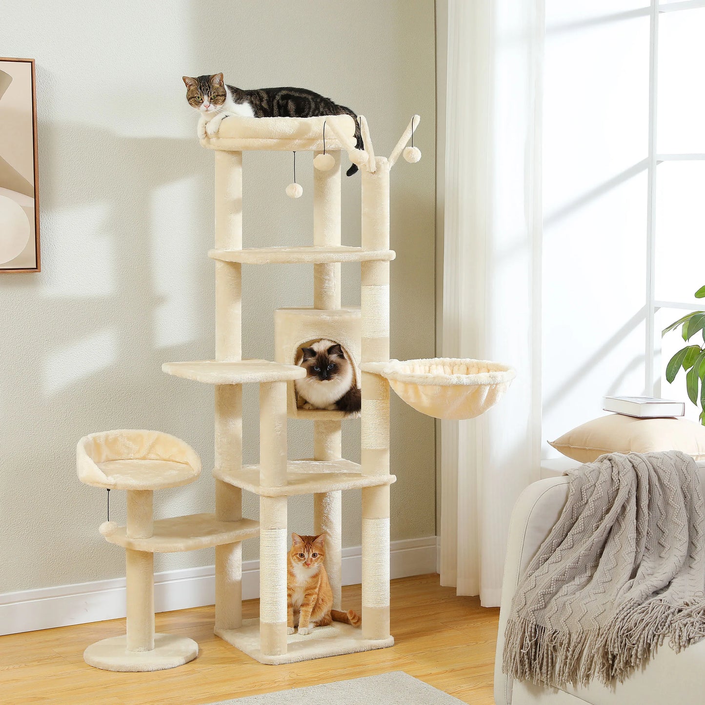 PEQULTICN Multi Level Cat Tree With Scratching Posts Five Tiers