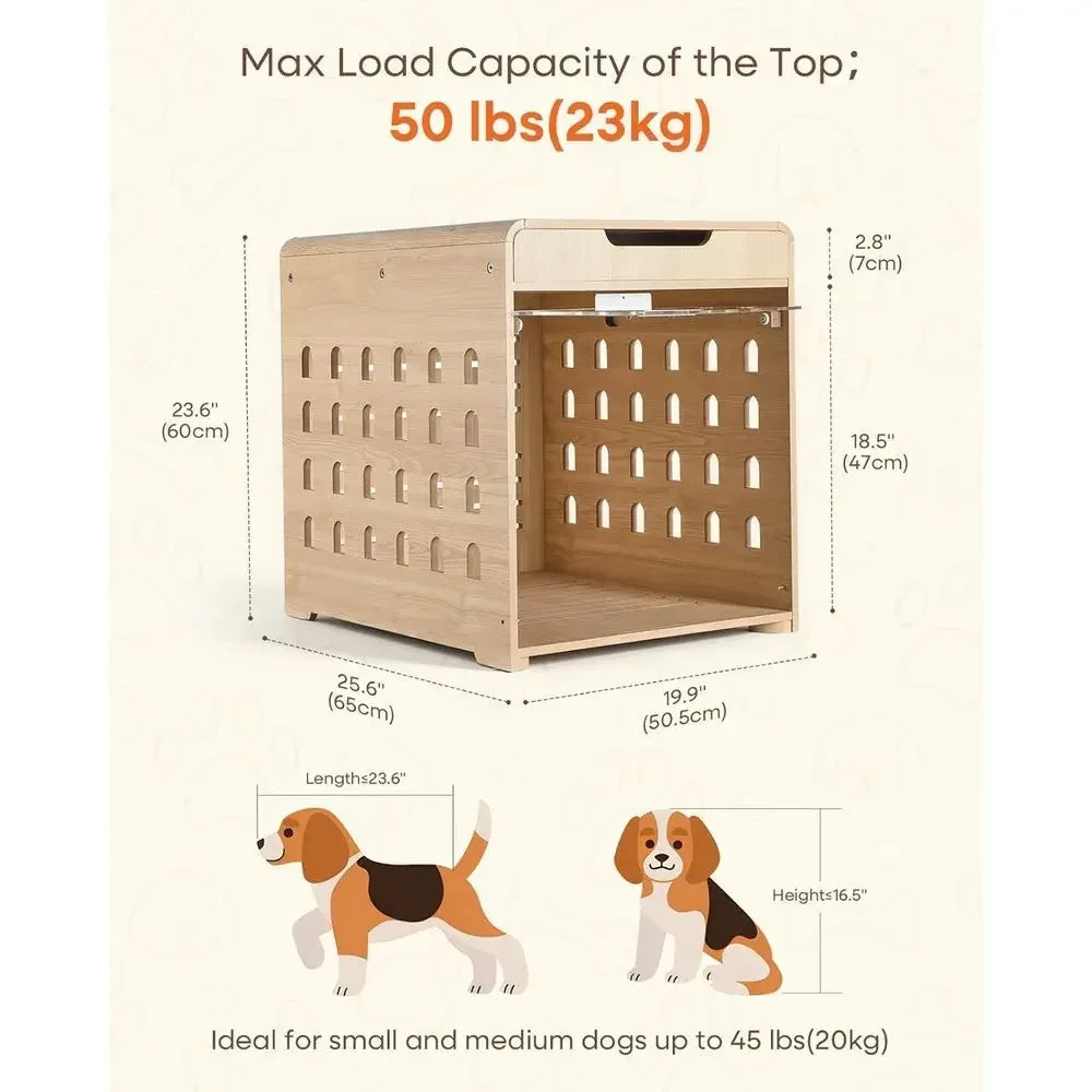 Oak Pet Crate Furniture With Charging Station And Acrylic Door