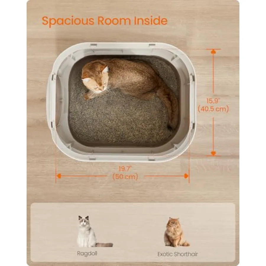 Cat Litter Box with Lid, XL Enclosed Litter Box with Slide-Out Tray, Scoop, Brush, Anti-Tracking, for Cats of Different Sizes,