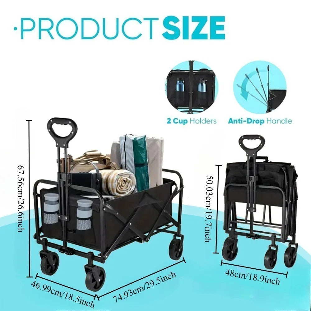 Heavy-Duty All-Terrain Folding Cart For Camping With Stainless Steel Frame