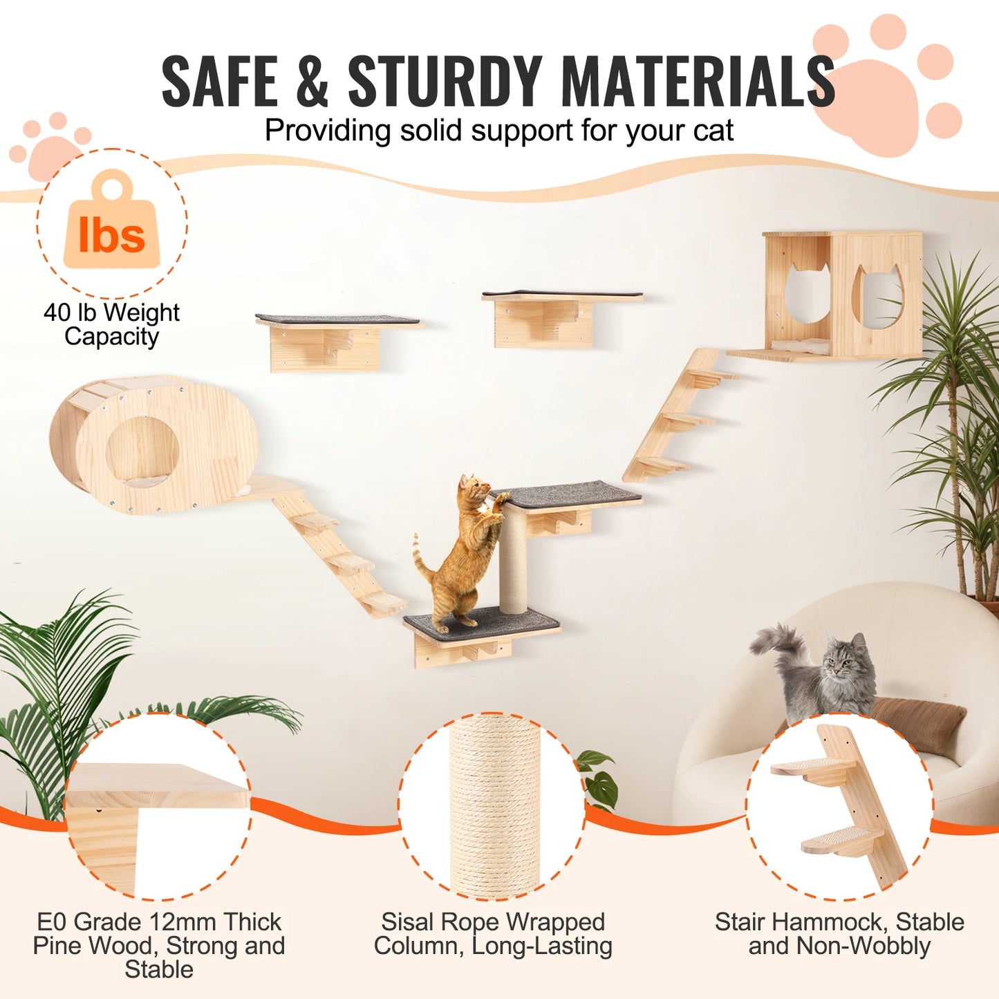 SucceBuy Wall Mounted Cat Shelves And Perches