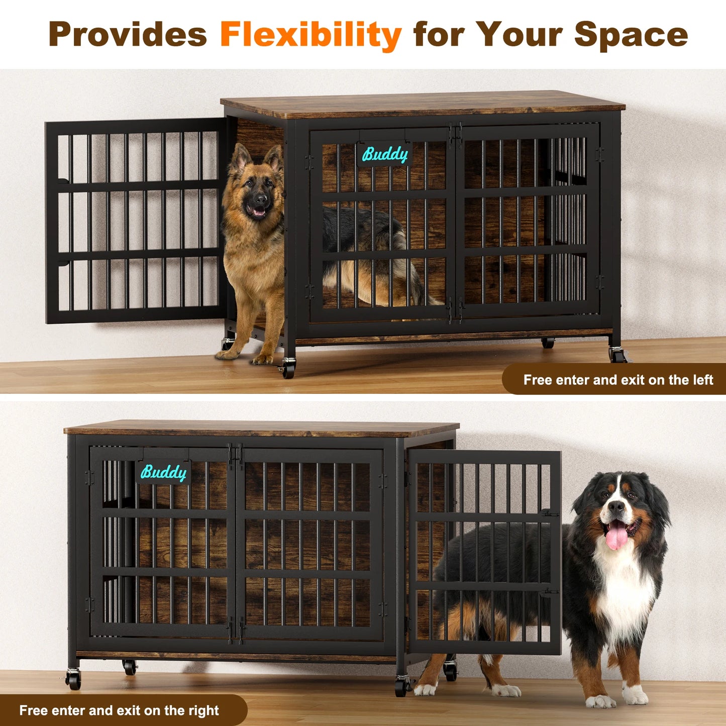 Heavy Duty Dog Crate Furniture With Casters For Large Dogs