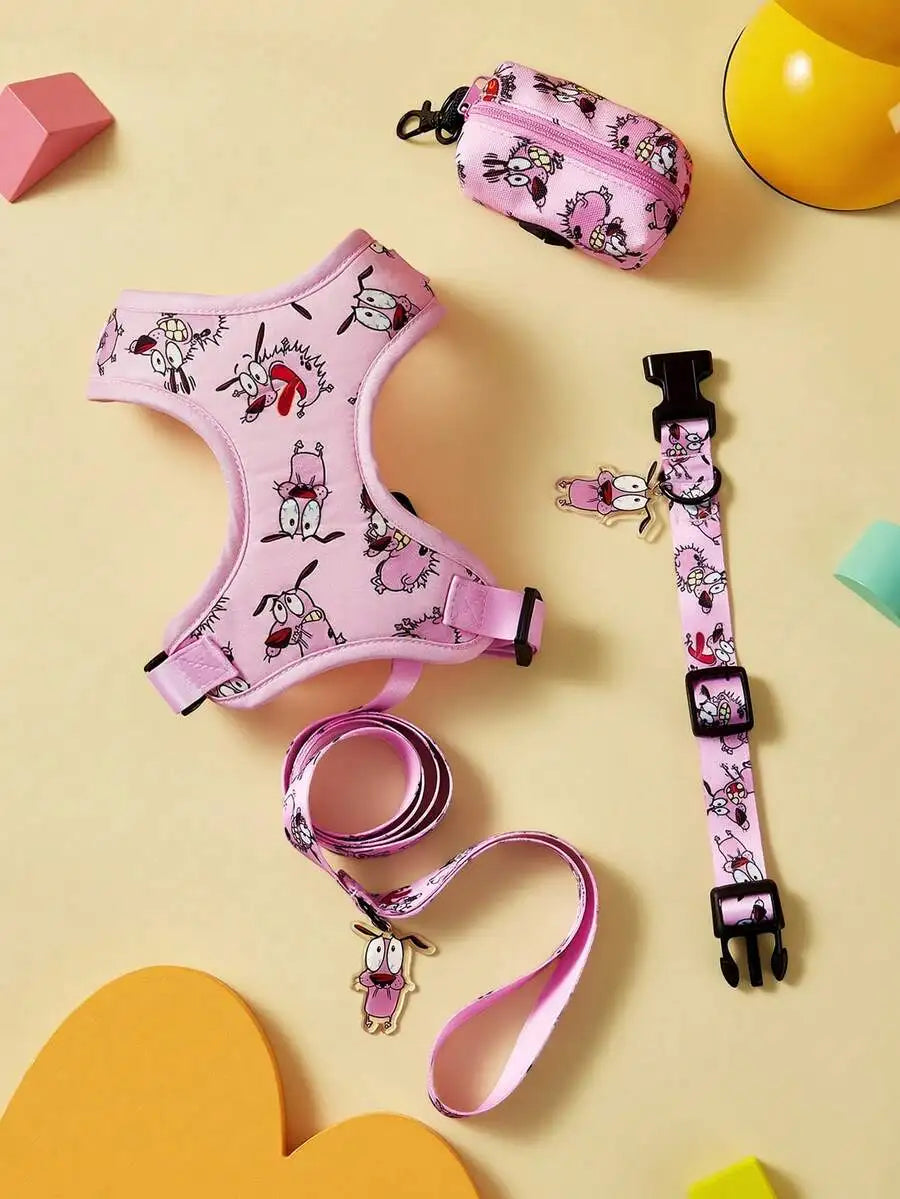 Cartoon Printed Pet Harness Leash Set For Cats And Dogs