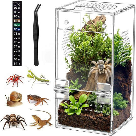 Jumping Spider Enclosure, Acrylic Terrarium With Magnetic Door, Ventilation