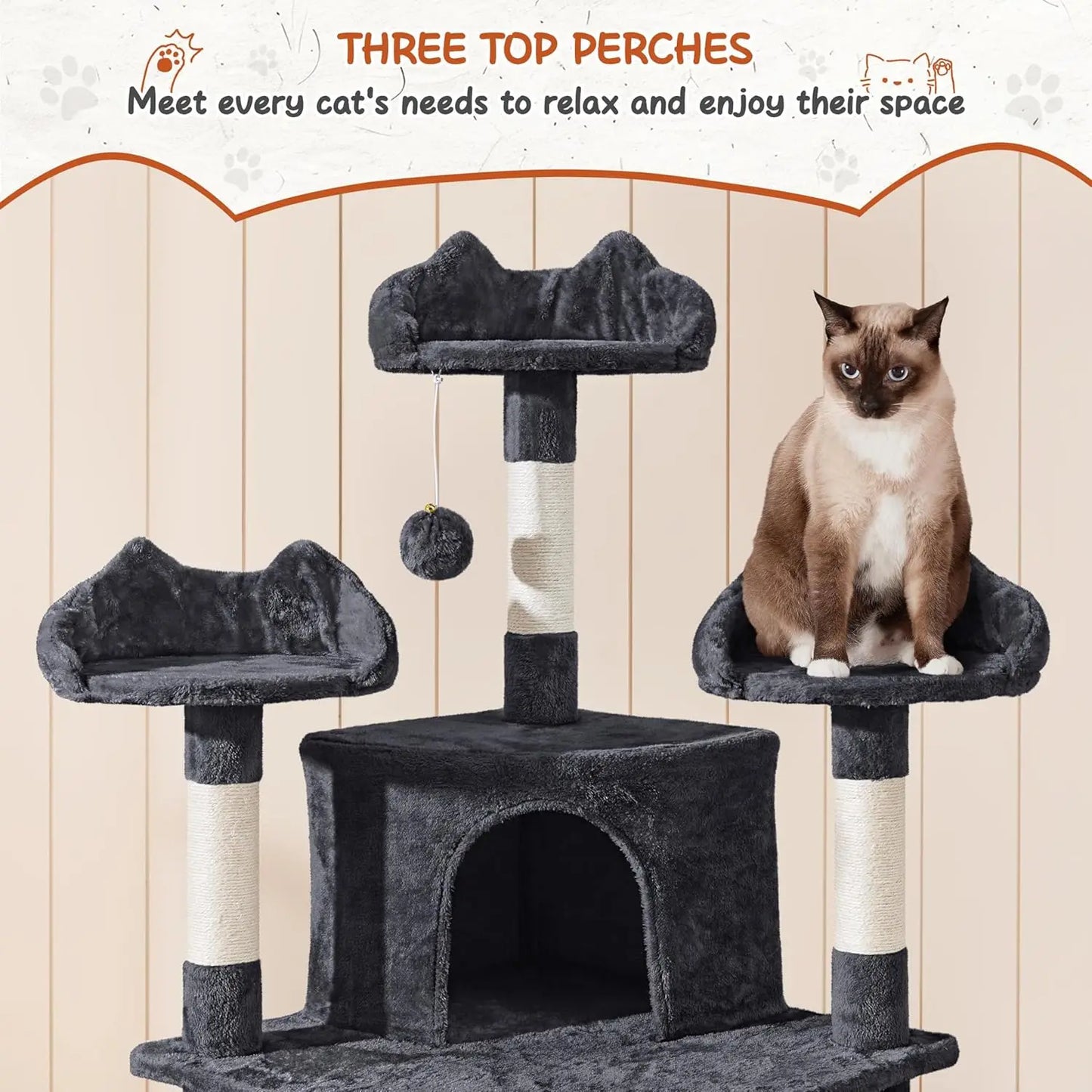 Cat Tree With Condos, Sisal Scratching Posts, Plush Perches