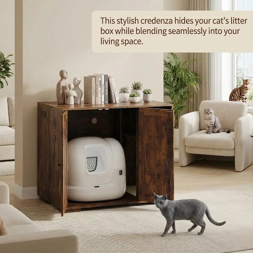 HiMISSCN Cat Litter Box Enclosure Cabinet With Built In Outlet