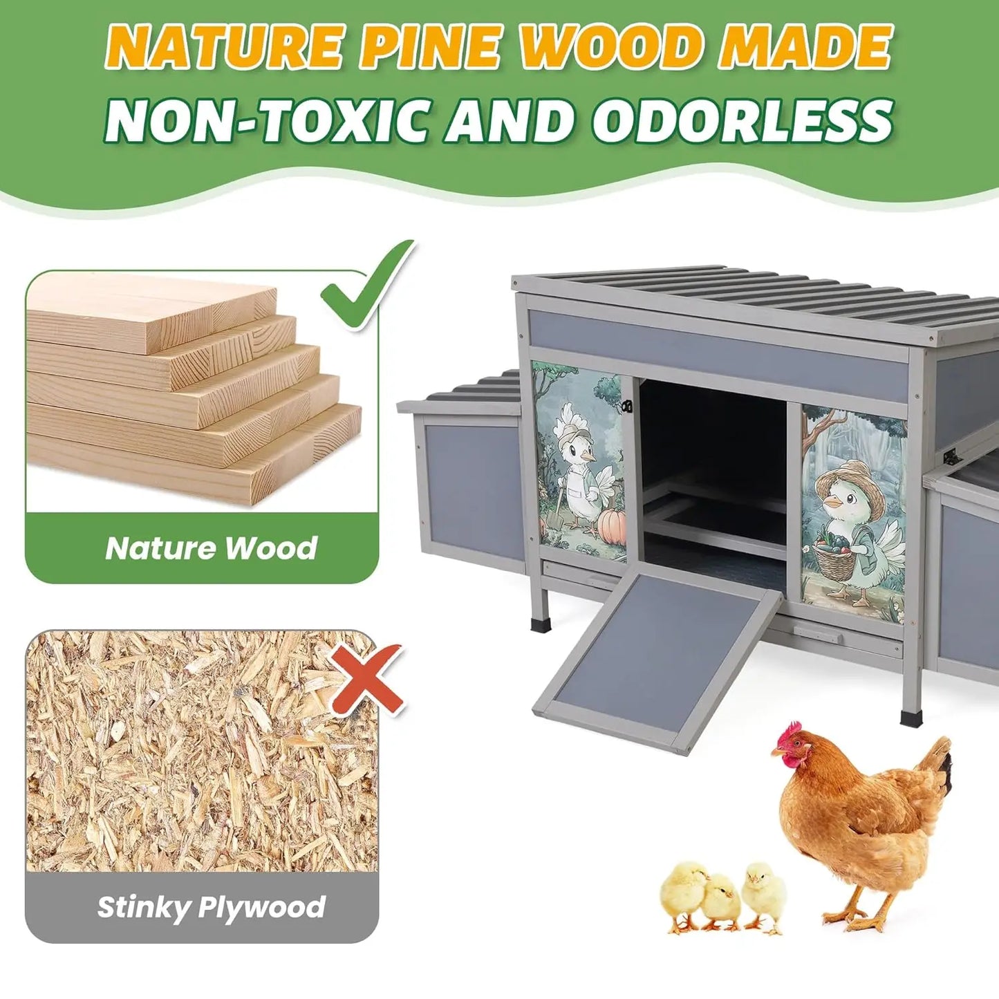 Wooden Chicken Coop With Nesting Boxes For Outdoor Backyard Poultry