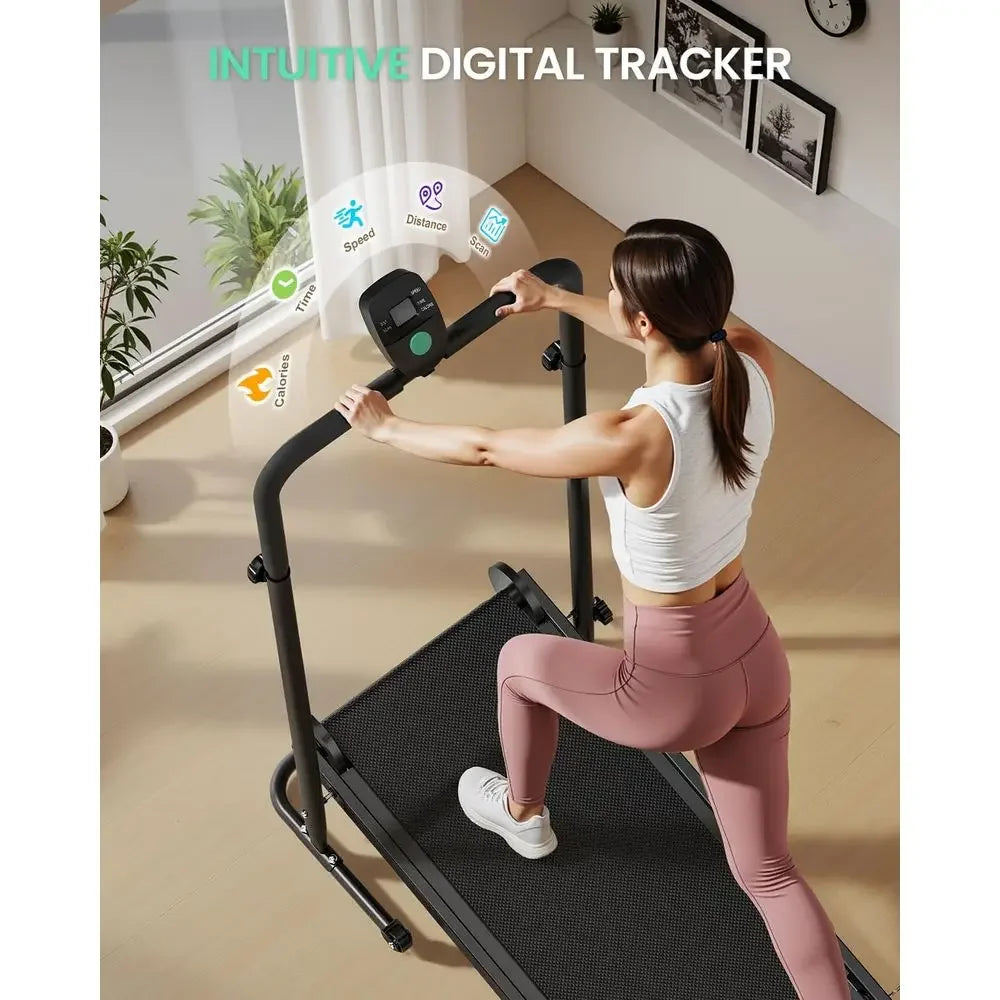 Dual Wheel Manual Treadmill with Adjustable Incline, LCD Monitor, Anti-Slip Belt, Foldable Design for Home/Gym, Soft Grips for W