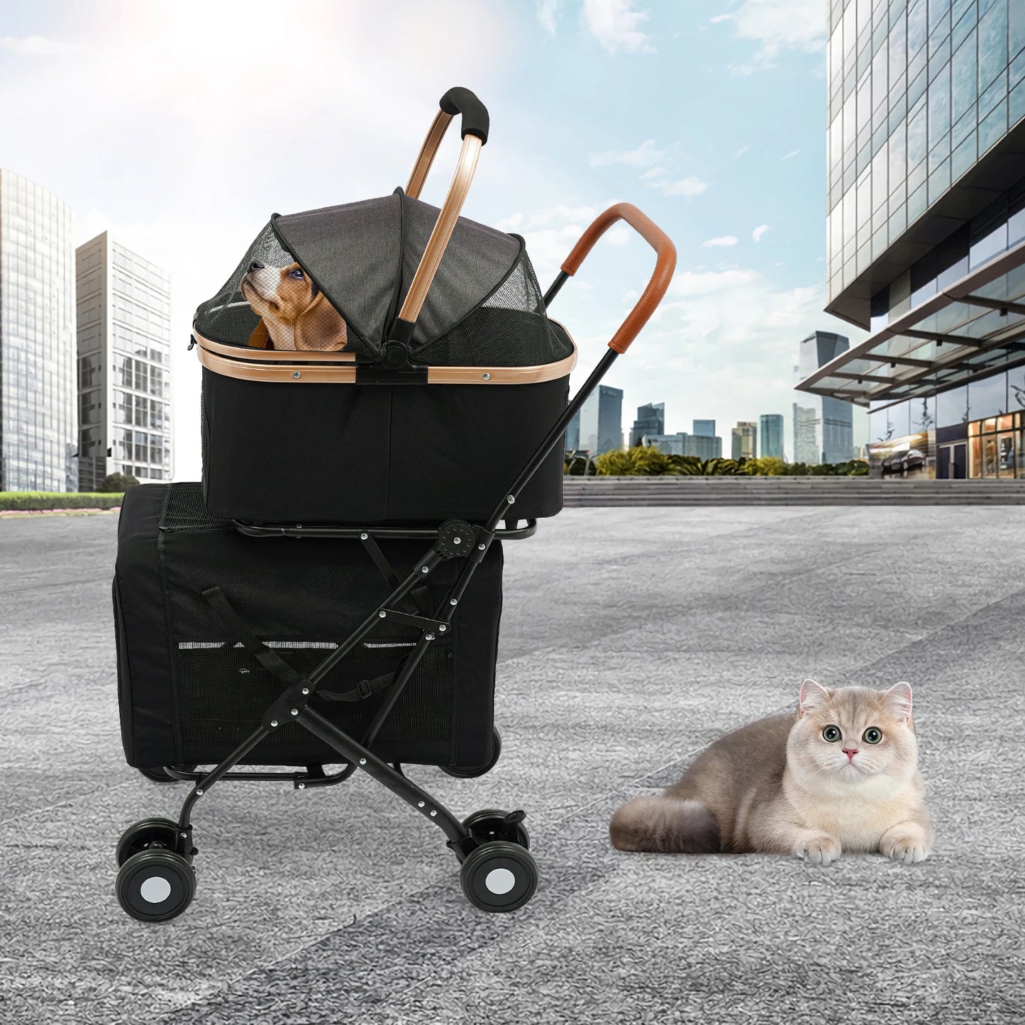 3-In-1 Foldable Pet Stroller With Dual Carriers 77lbs