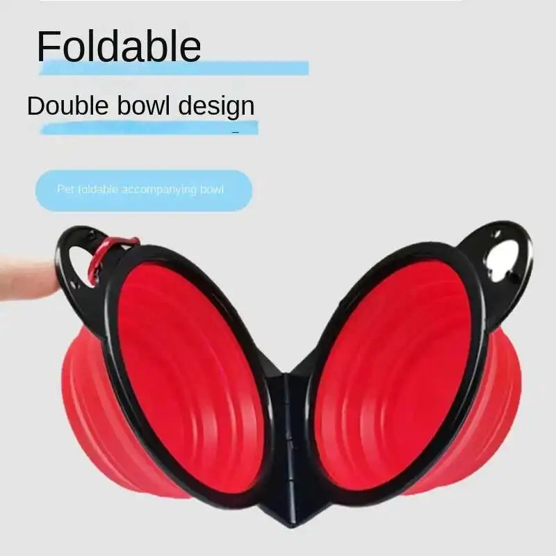 New 2 in 1 Collapsible Dog Travel Bowl Double Bowls Folding Food Water Bowl Portable Hangable Dog Feeder for Outdoor Dog Product