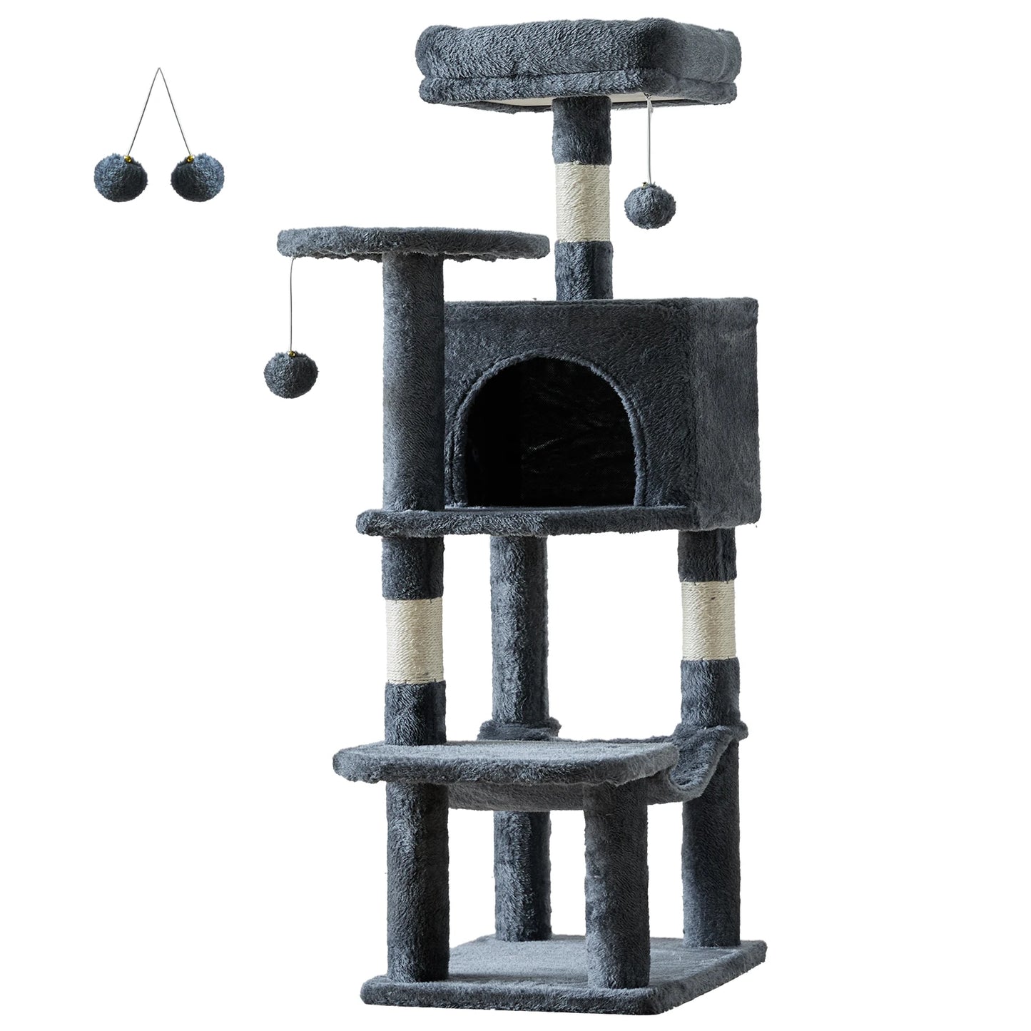 JHK Cat Tree Four-Tier Multi-Cat Climbing Tower With Sisal Posts