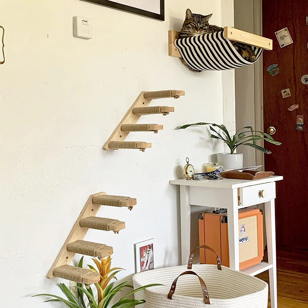 PETRAVELCN Cat Climbing Wall Shelf Four Step Scratching Post