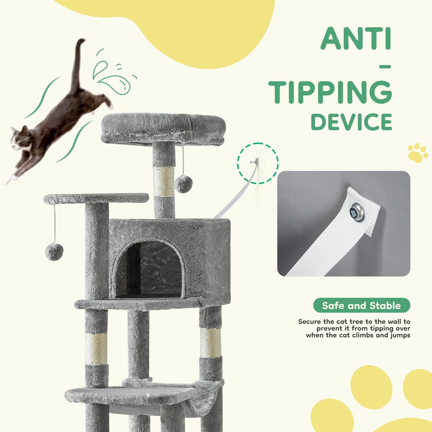 JHK Cat Tree Four-Tier Multi-Cat Climbing Tower With Sisal Posts