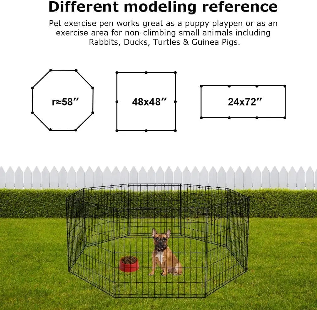 Foldable Dog Playpen, 8-Panel Metal Exercise Pen With Door