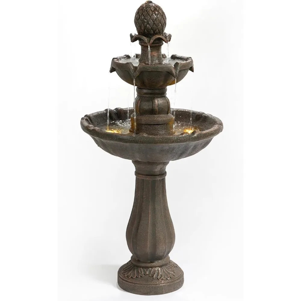3 Tiered Outdoor/Indoor Water Fountains, 42.2 in. Tall, Like Stone Bird Bath for Outside, Elegant Waterfall Feature