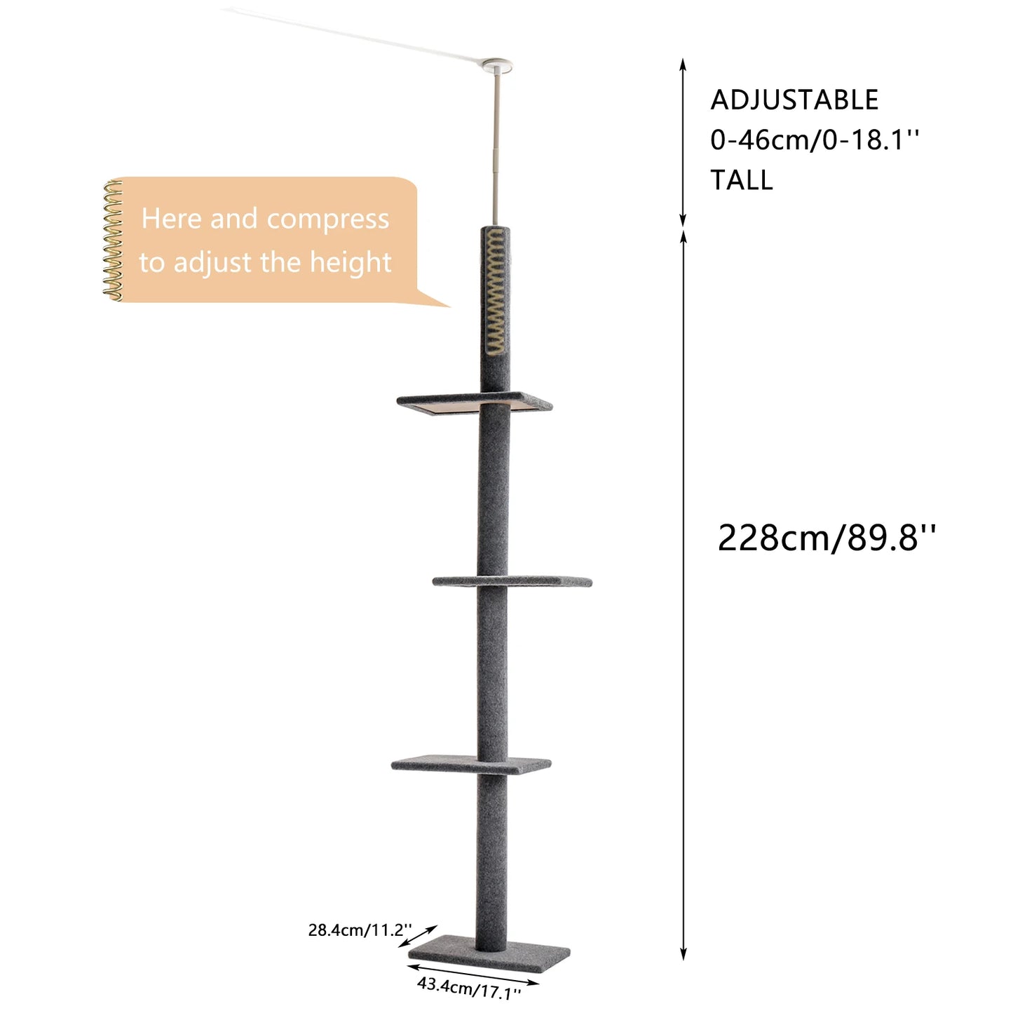 PEQULTICN Adjustable Height Cat Tree Floor to Ceiling Tower