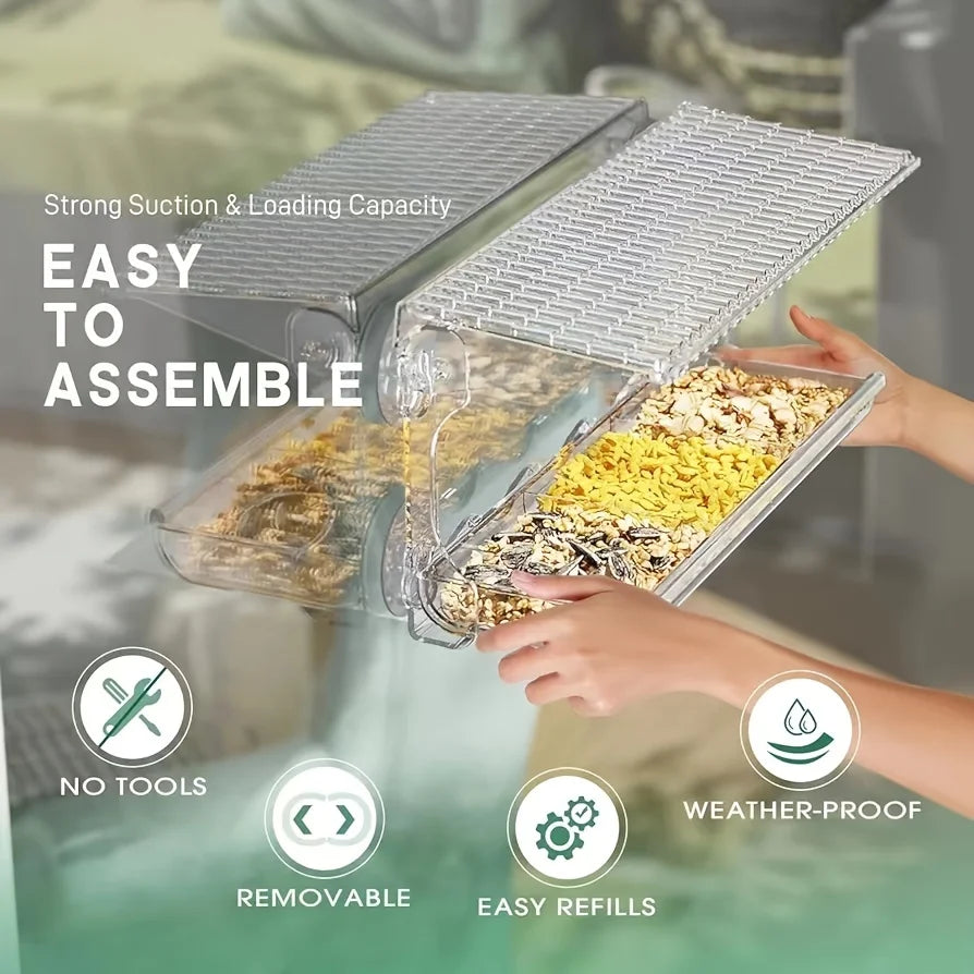 Indestructible Window Bird Feeder With Removable Seed Tray Suction Cups