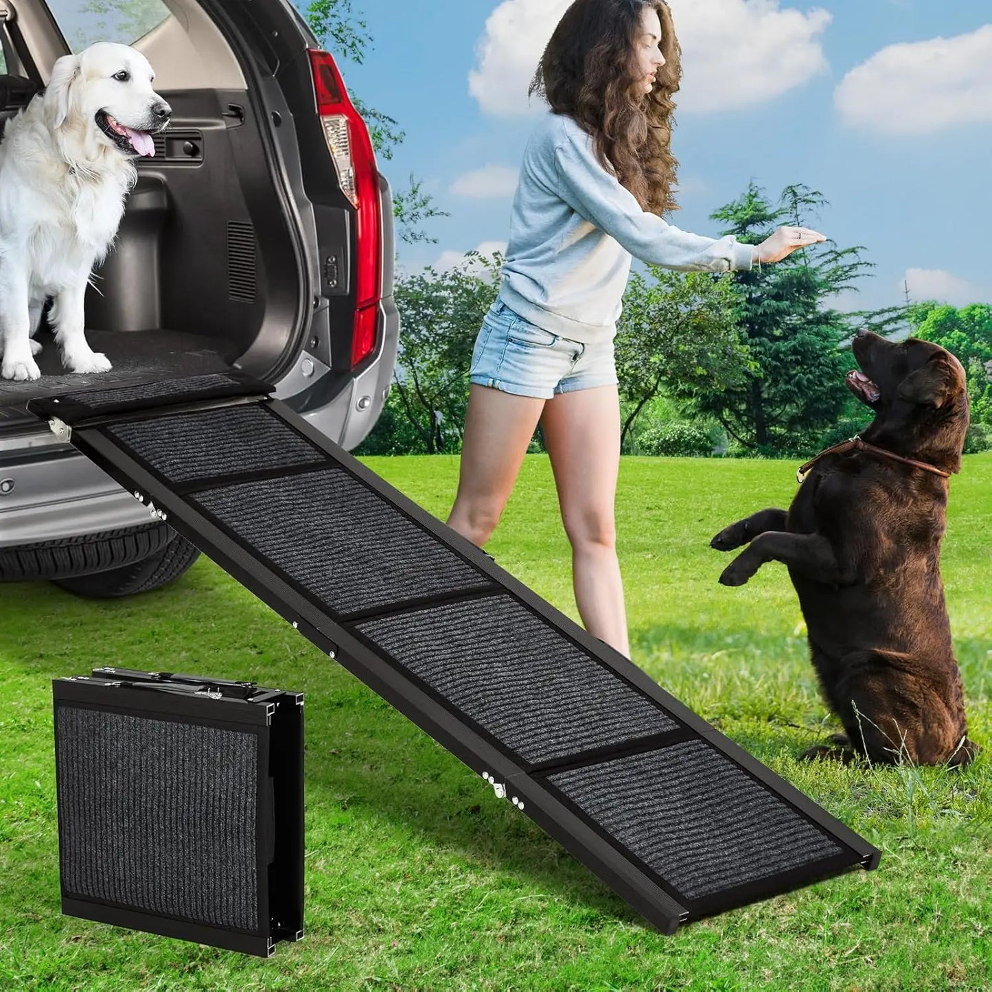 HiMISS Folding Dog Ramp for Cars Non Slip 250 Pounds