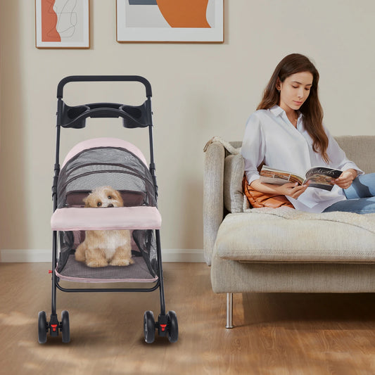Foldable Pet Cart Carbon Steel Oxford Cloth 360 Front Wheels