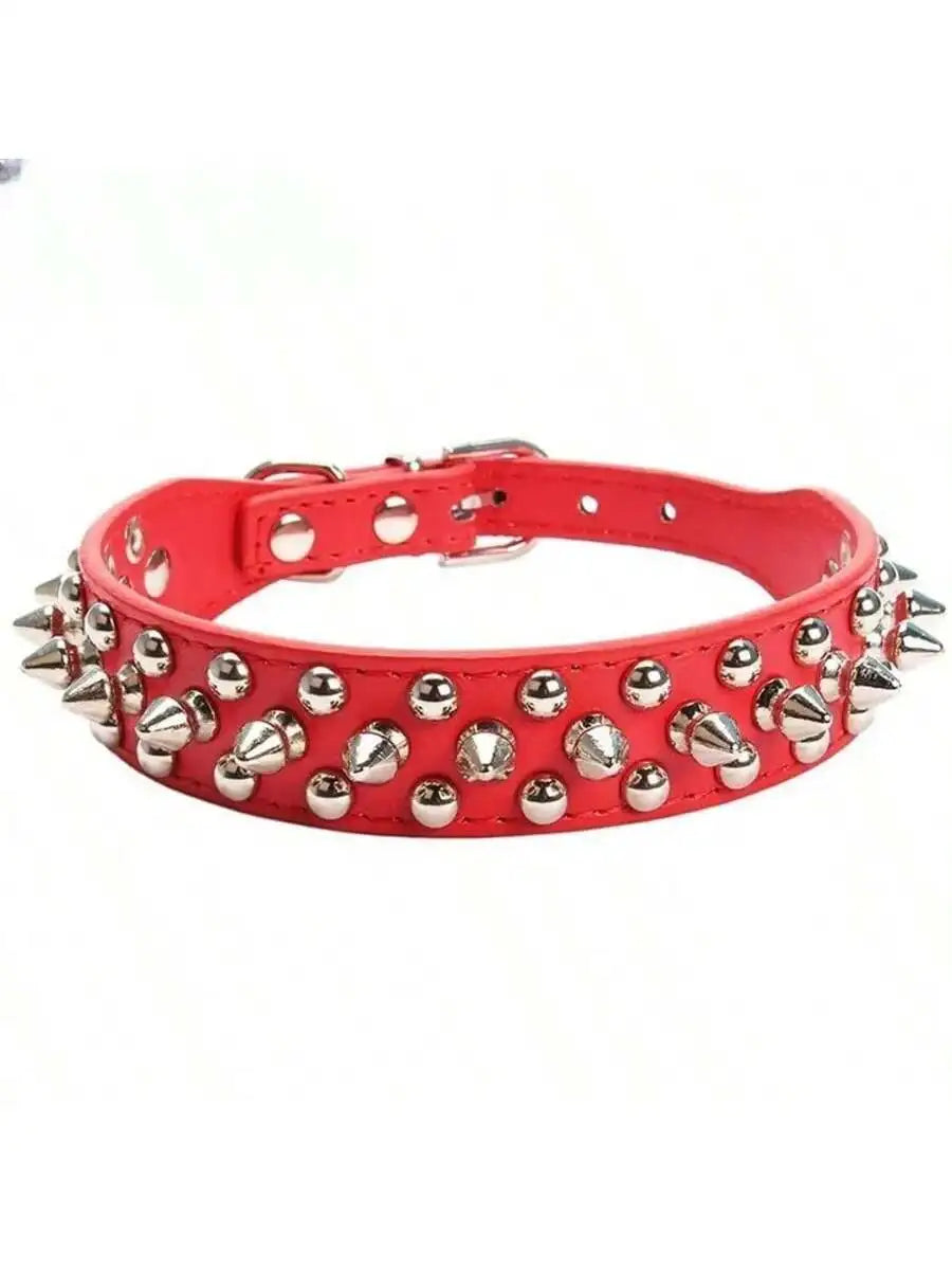 Adjustable Leather Dog Collar With Rivet Spikes And Buckle