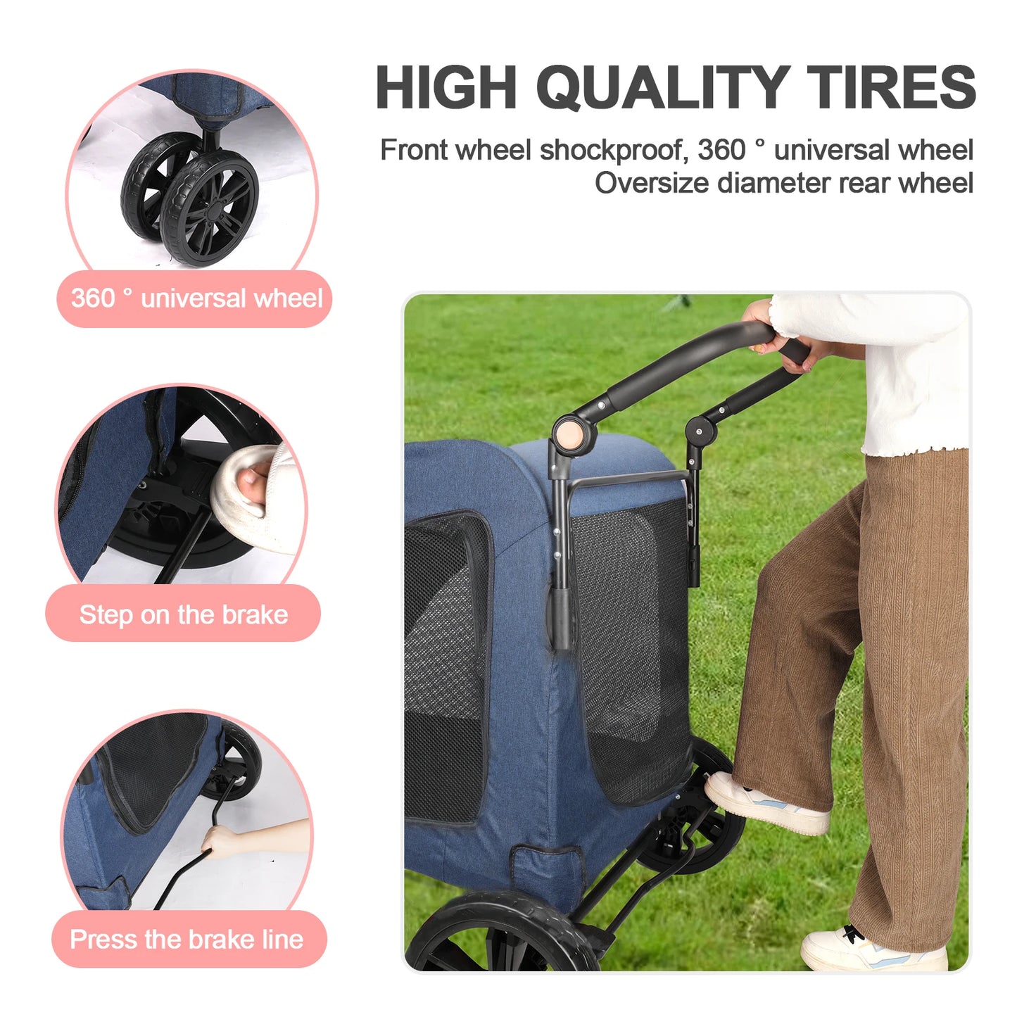 Heavy Duty Dog Stroller Foldable Wagon With 360 Degree Wheels