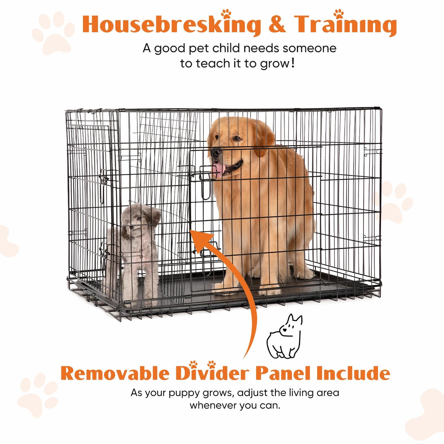 JHK Folding Metal Wire Dog Cage With Leak-Proof Tray