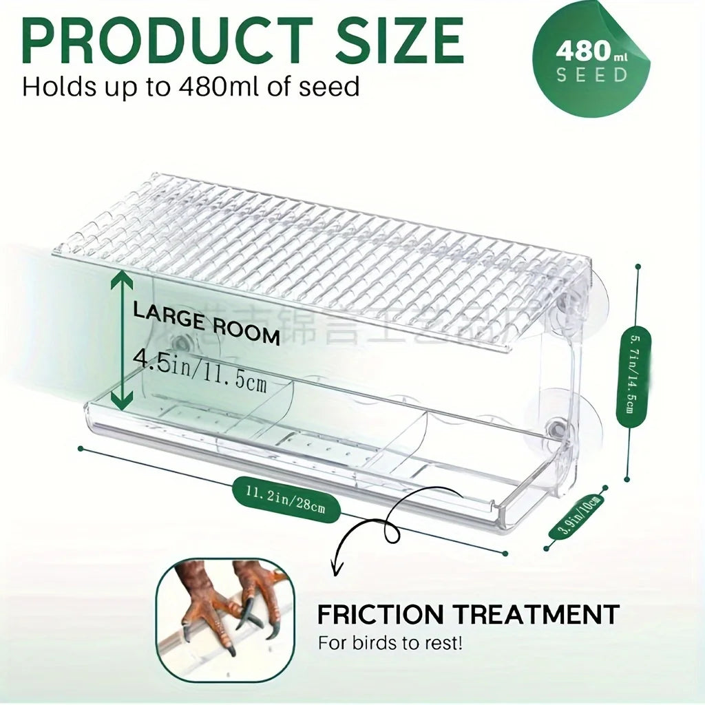 Indestructible Window Bird Feeder With Removable Seed Tray Suction Cups
