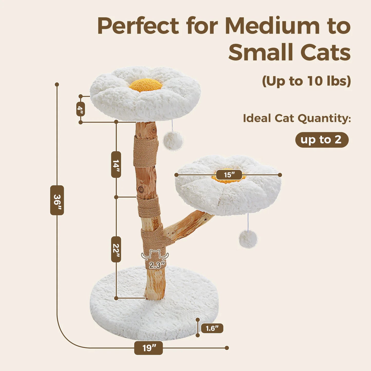 PEQULTICN Solid Wood Cat Tree With Multi Tier Condo Perches
