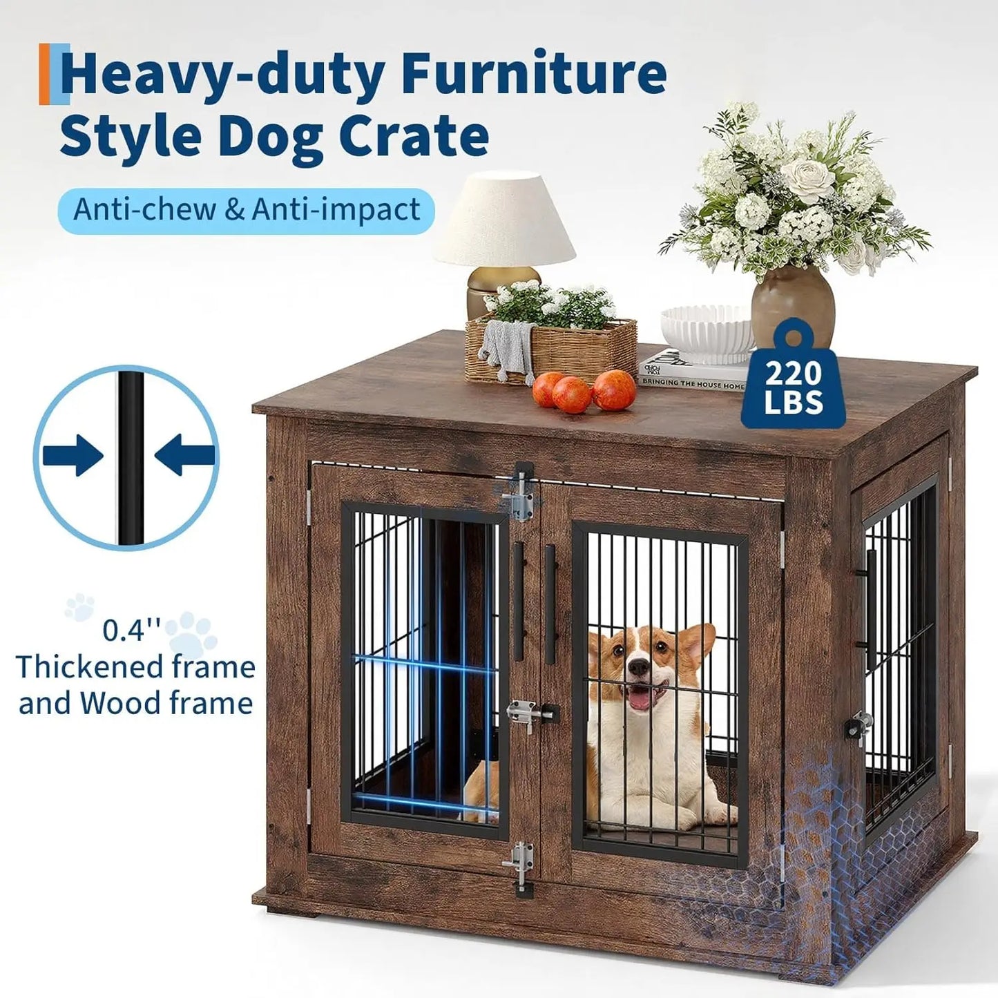 HiMISS Double-Door Pet Crate Furniture Kennel End Table For Dogs