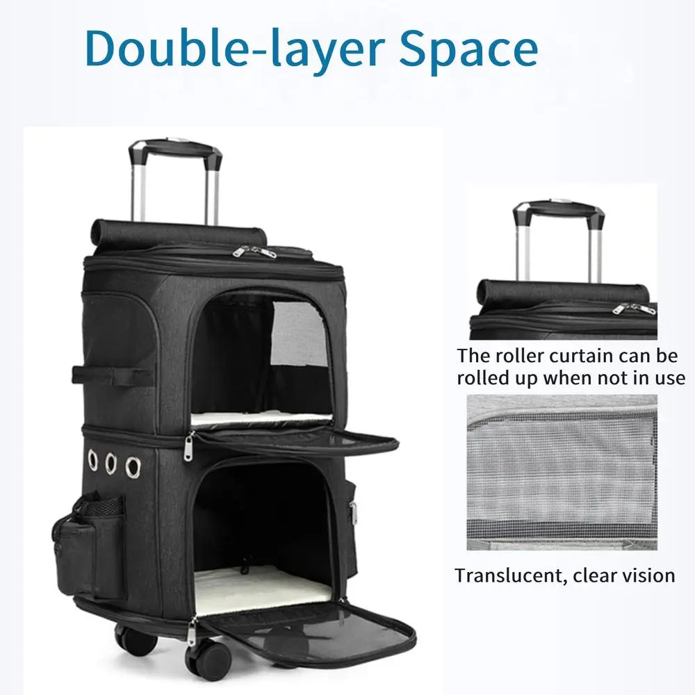 Pet Carrier Trolley Bag with Wheels for Small Cats and Dogs, Perfect for Traveling Taking a Walk Trips to The Vet, for Up to 22