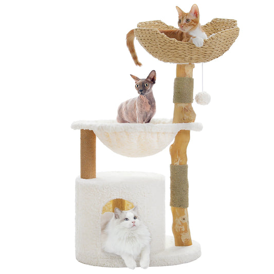 PEQULTICN Modern Cat Tree Natural Wood Tower