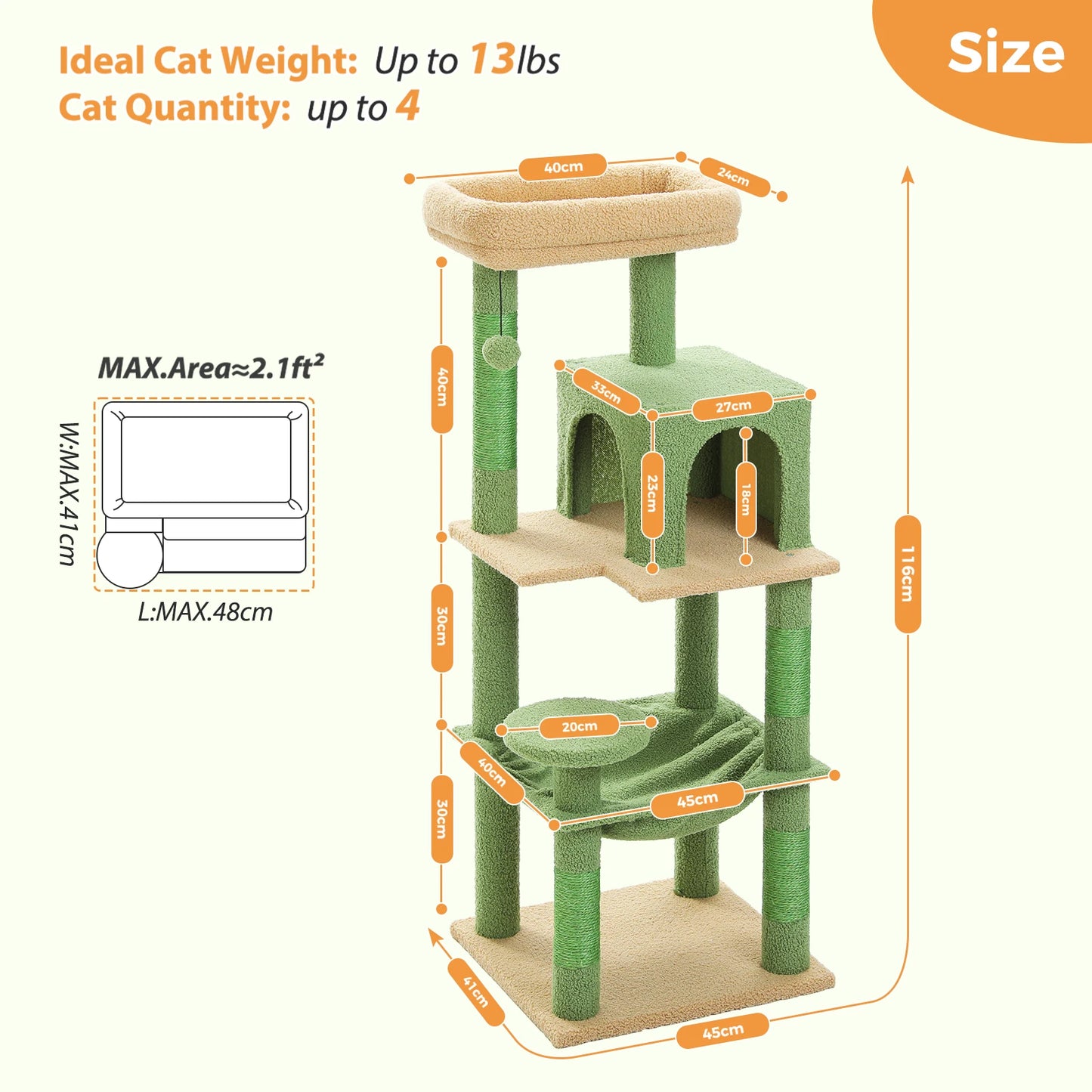 PETEPELACN Cat Tree Indoor 5-Tier Cat Tower With Metal Frame