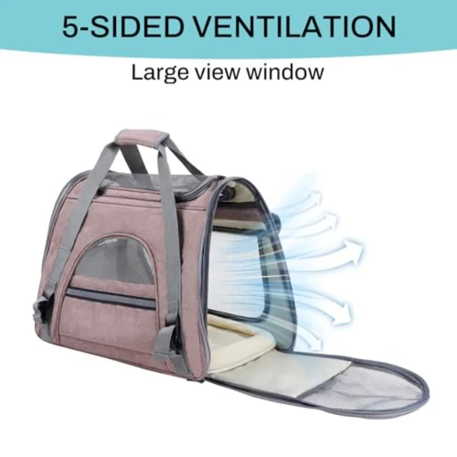 Airline Approved Soft-Sided Pet Carrier for Cats Small Dogs - Ventilated Travel Bag with Removable Mat Under 15 lbs Red