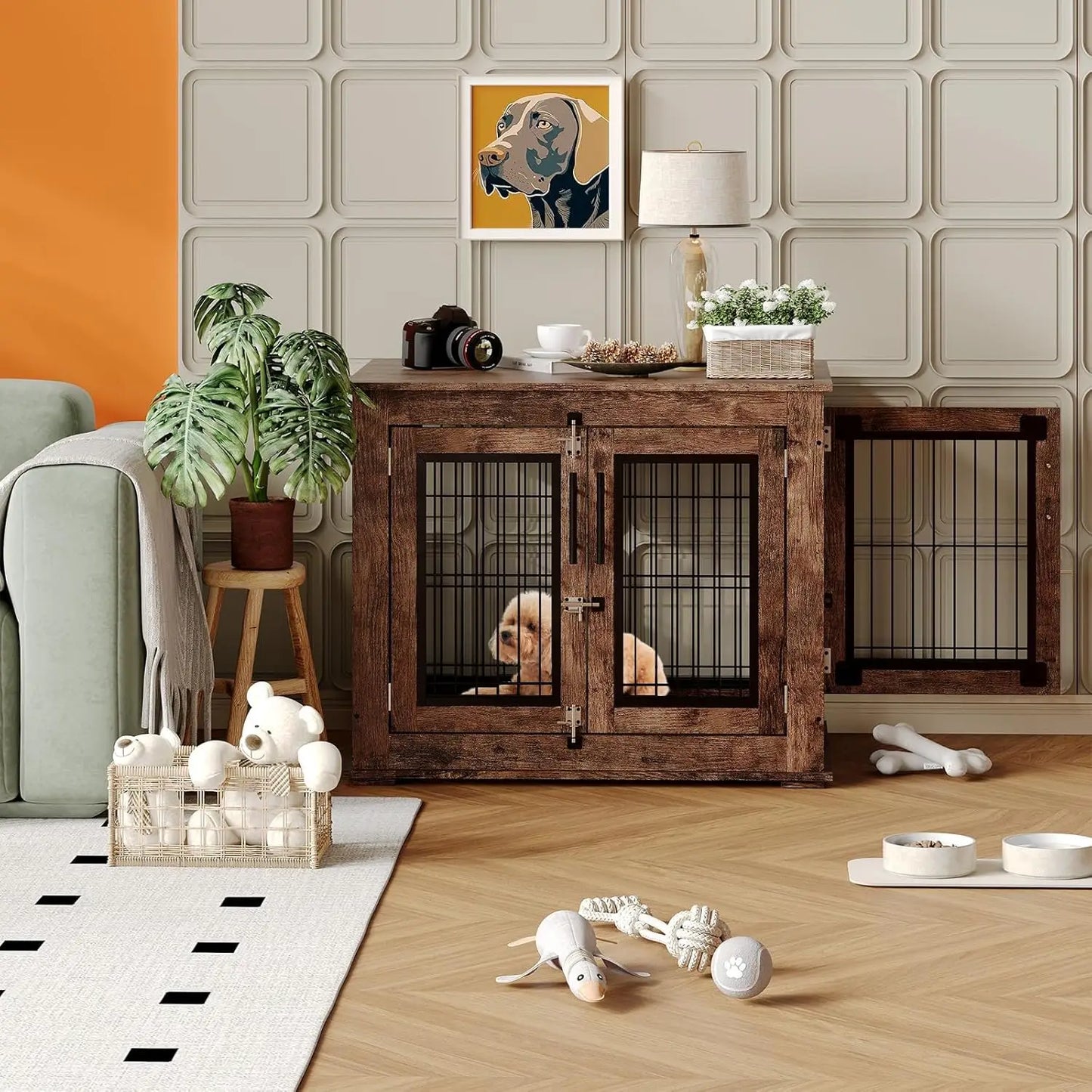 HiMISS Double-Door Pet Crate Furniture Kennel End Table For Dogs
