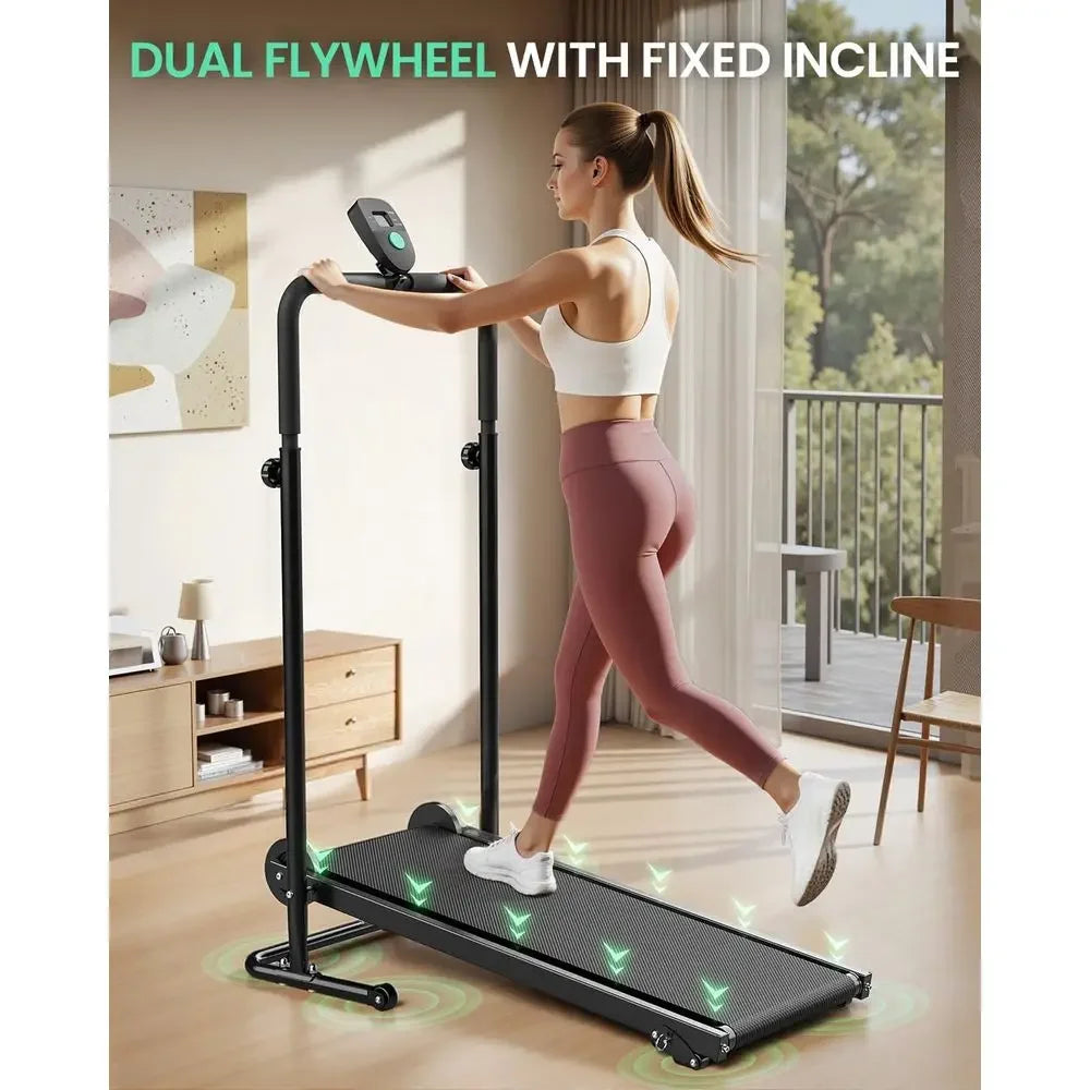 Dual Wheel Manual Treadmill with Adjustable Incline, LCD Monitor, Anti-Slip Belt, Foldable Design for Home/Gym, Soft Grips for W