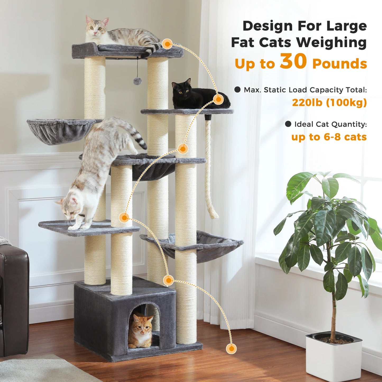 PEQULTICN Multi-Level Cat Tree With Scratching Posts And Condos