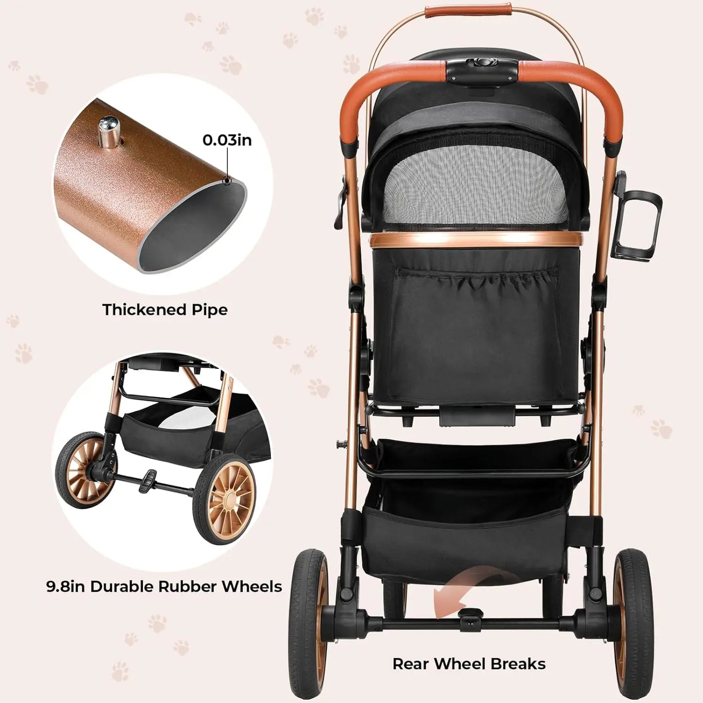 360 Degree Foldable Cat And Dog Stroller With Car Attachment