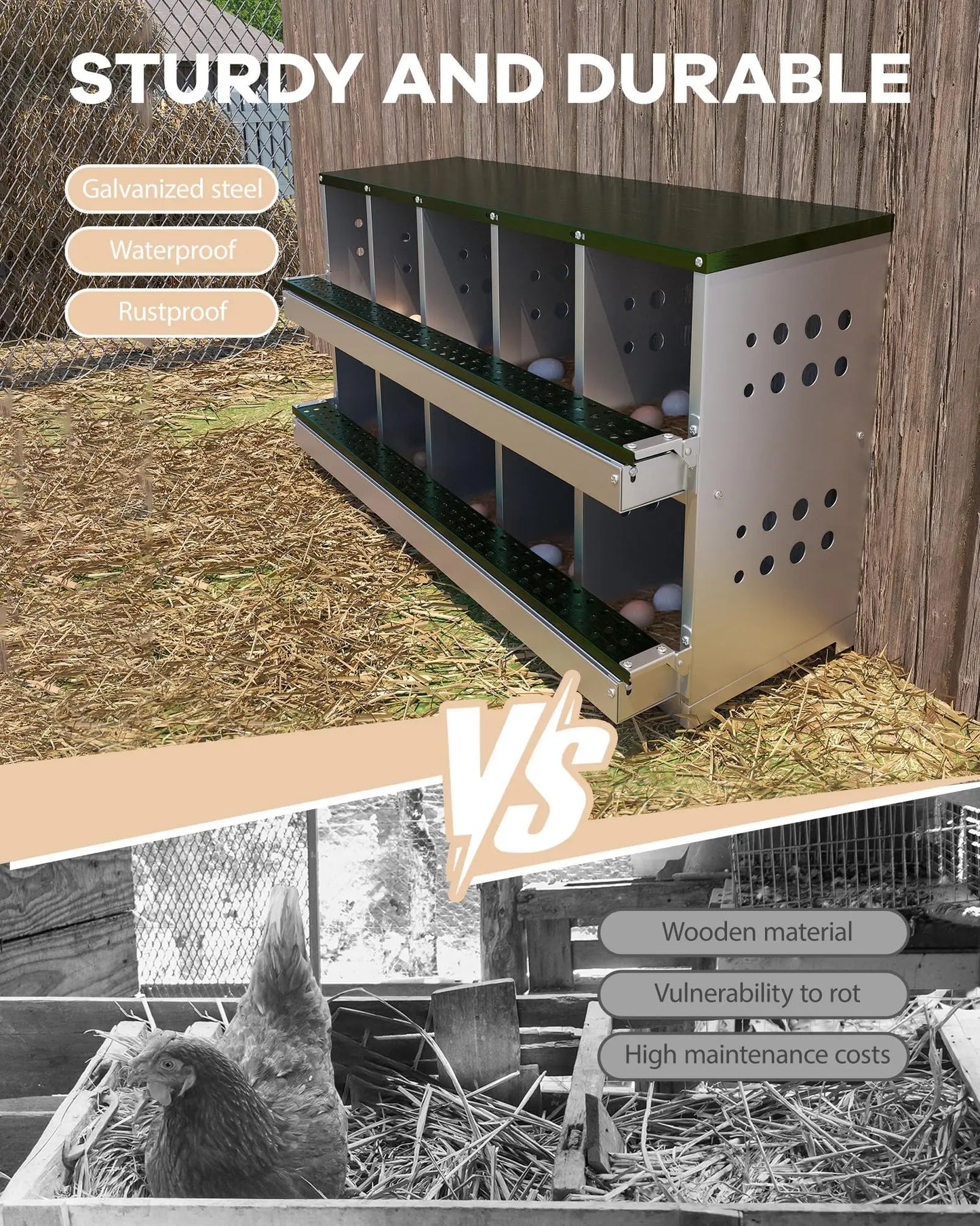 Galvanized Steel 2 Layer Chicken Nesting Boxes With Vent