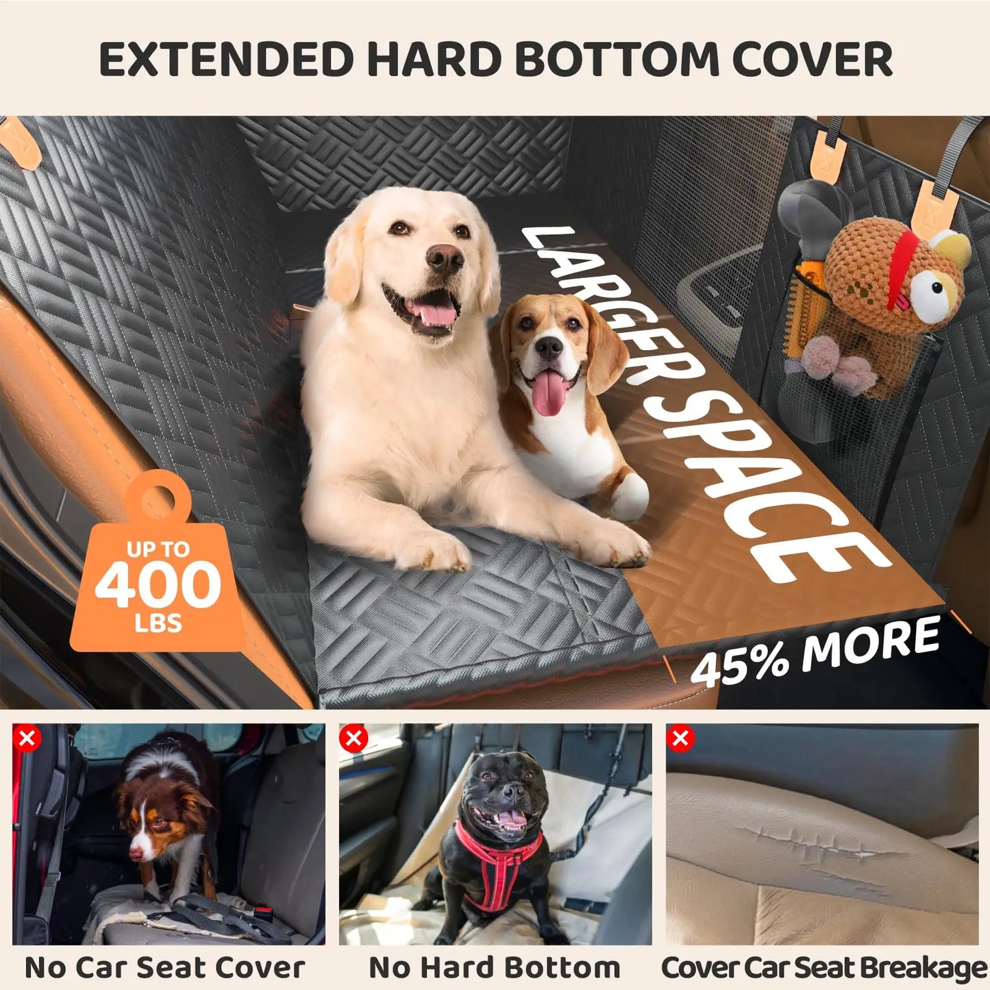 Rear Seat Dog Hammock Cover With Hard Bottom Extender