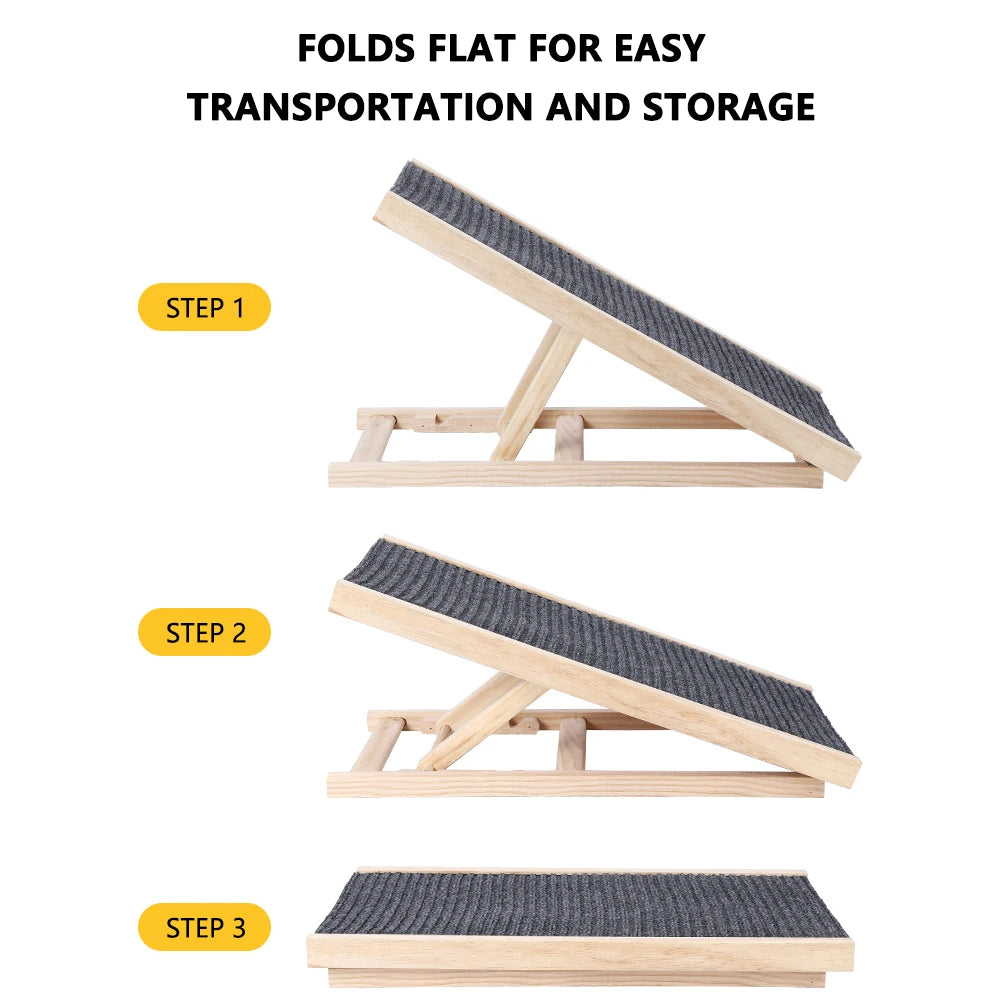 HiMISSDog Wooden Dog Ramp With Adjustable Height Folding Portable
