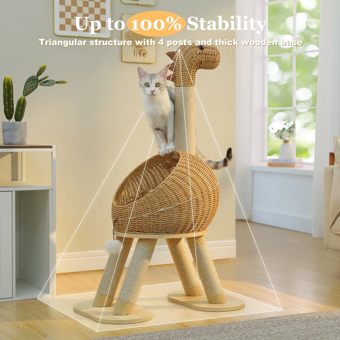 PAWZ Road Dinosaur Cat Tree Tower With Sisal Scratching Post Rattan Cat Condo