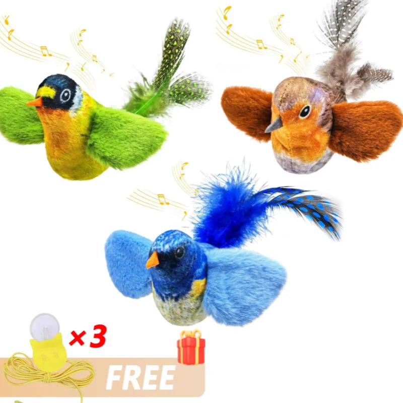 Lifelike Bird Plush Cat Toy Teaser With Feather For Kitten