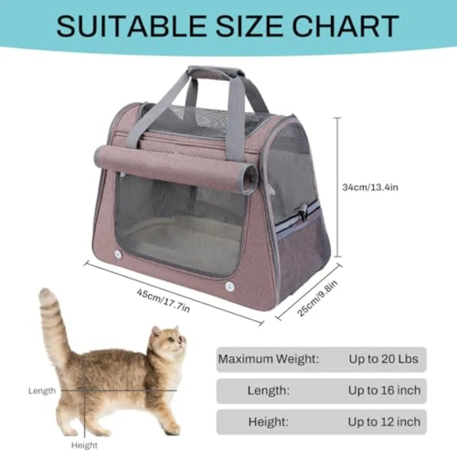 Airline Approved Soft-Sided Pet Carrier for Cats Small Dogs - Ventilated Travel Bag with Removable Mat Under 15 lbs Red
