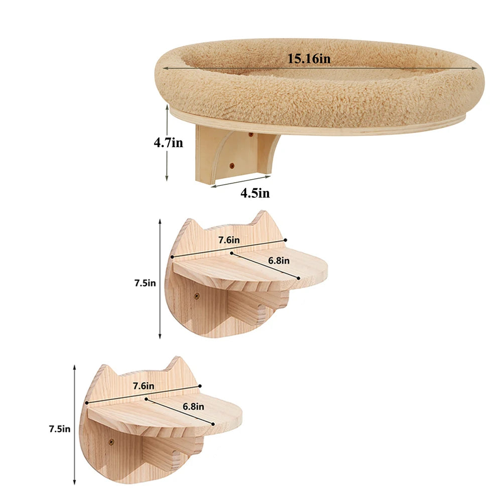 PETRAVEL Cat Wall Mount Climbing Ladder With Hammock Scratching Post