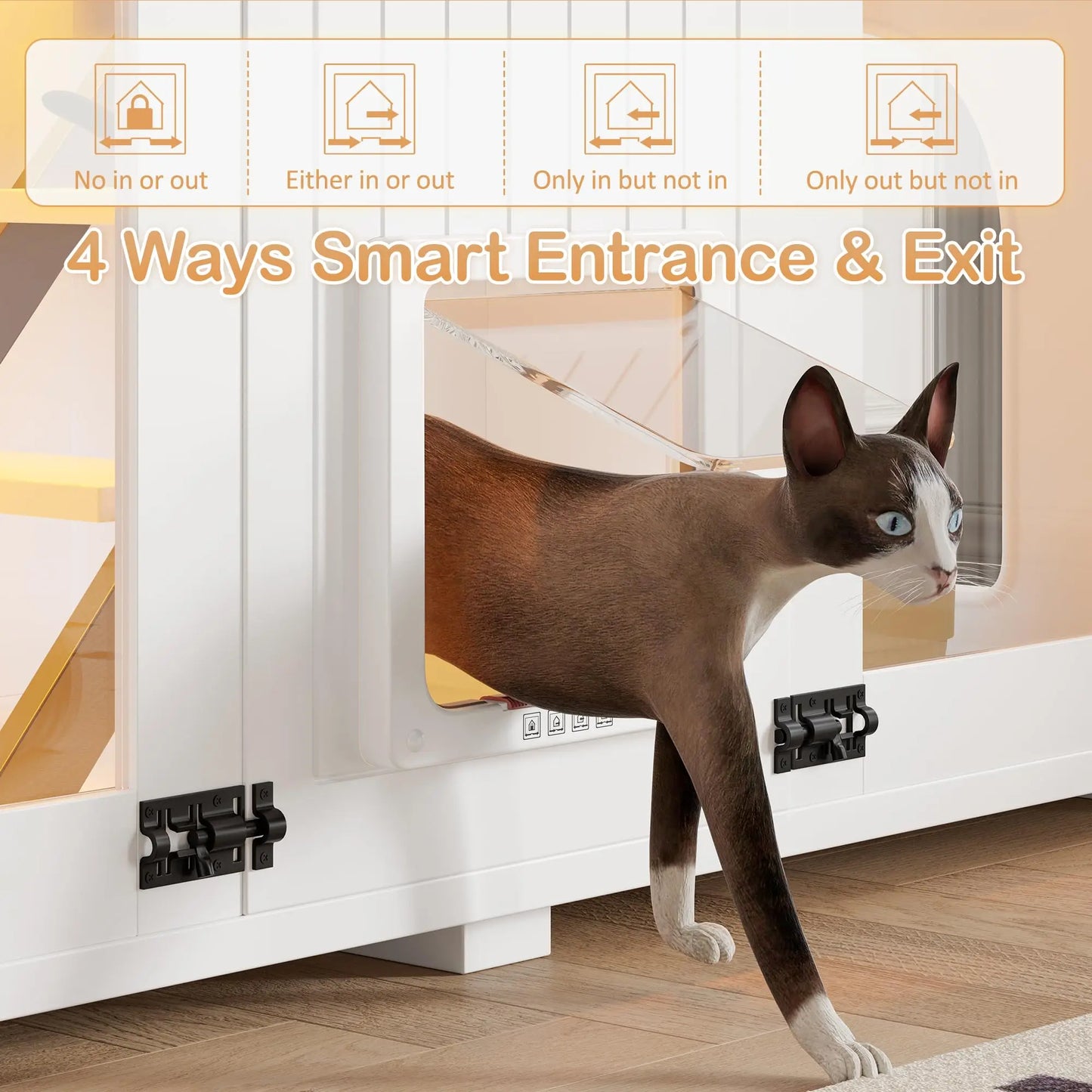 Cat House Litter Box Enclosure LED Light And Stairs